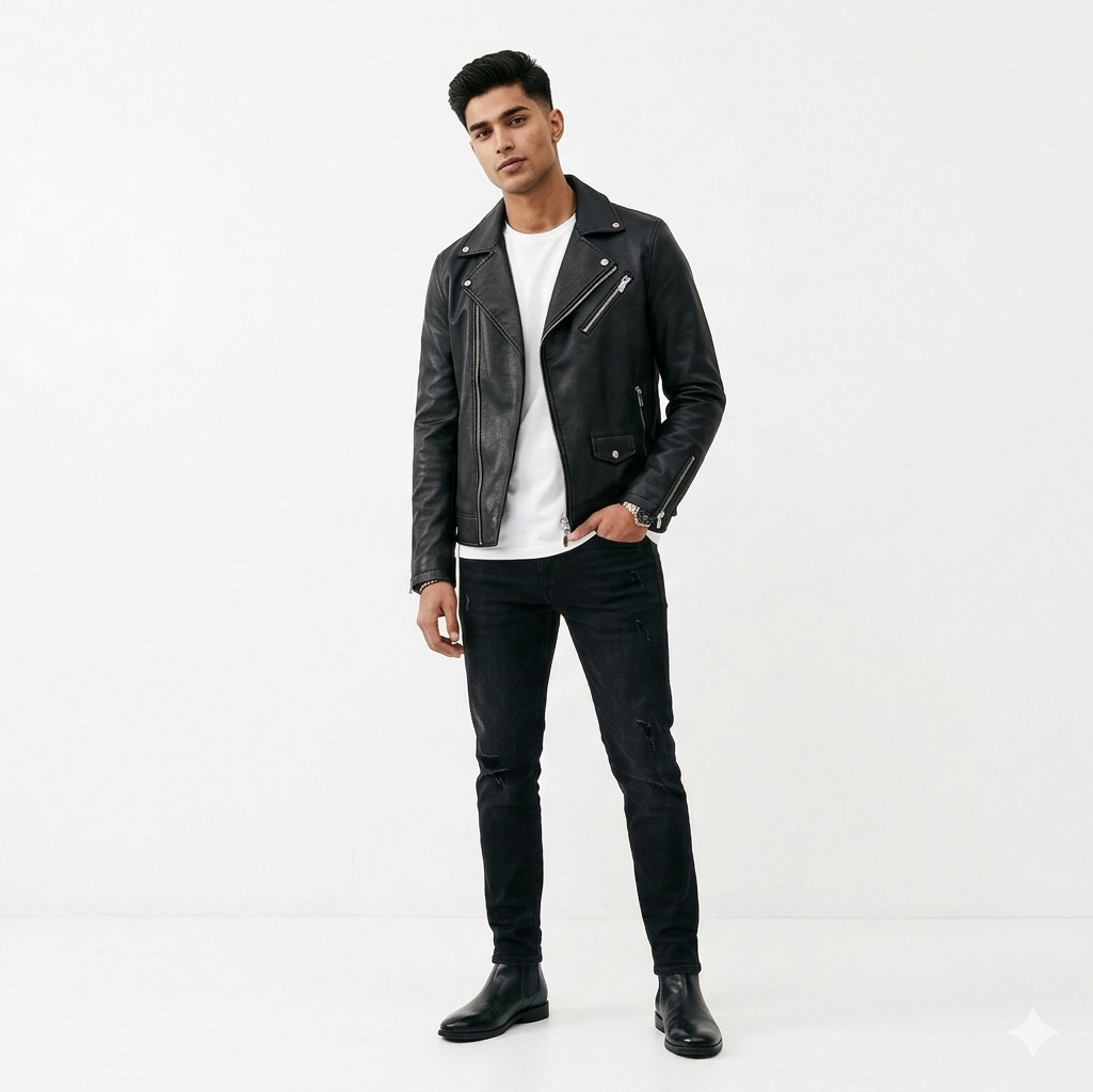 Men's Premium Black Leather Biker Jacket | Tailored Fit