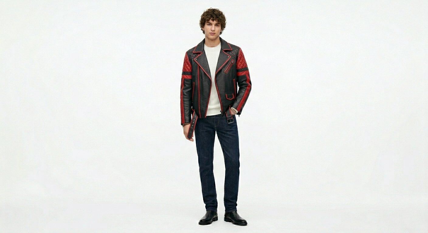 Men’s Premium Black & Red Quilted Leather Biker Jacket | Racing-Inspired Moto Jacket