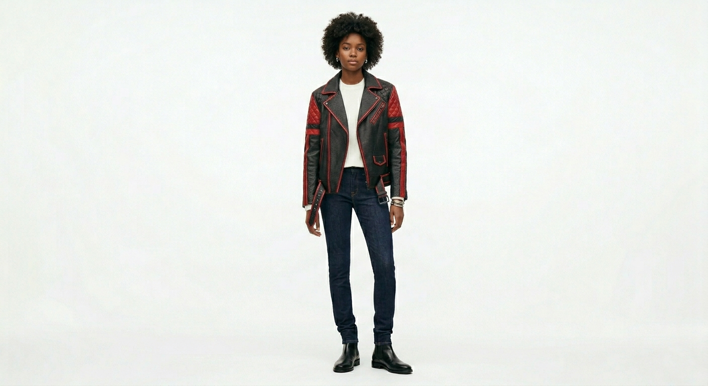 Women's Premium Black & Red Quilted Leather Biker Jacket | Racing-Inspired Moto Jacket