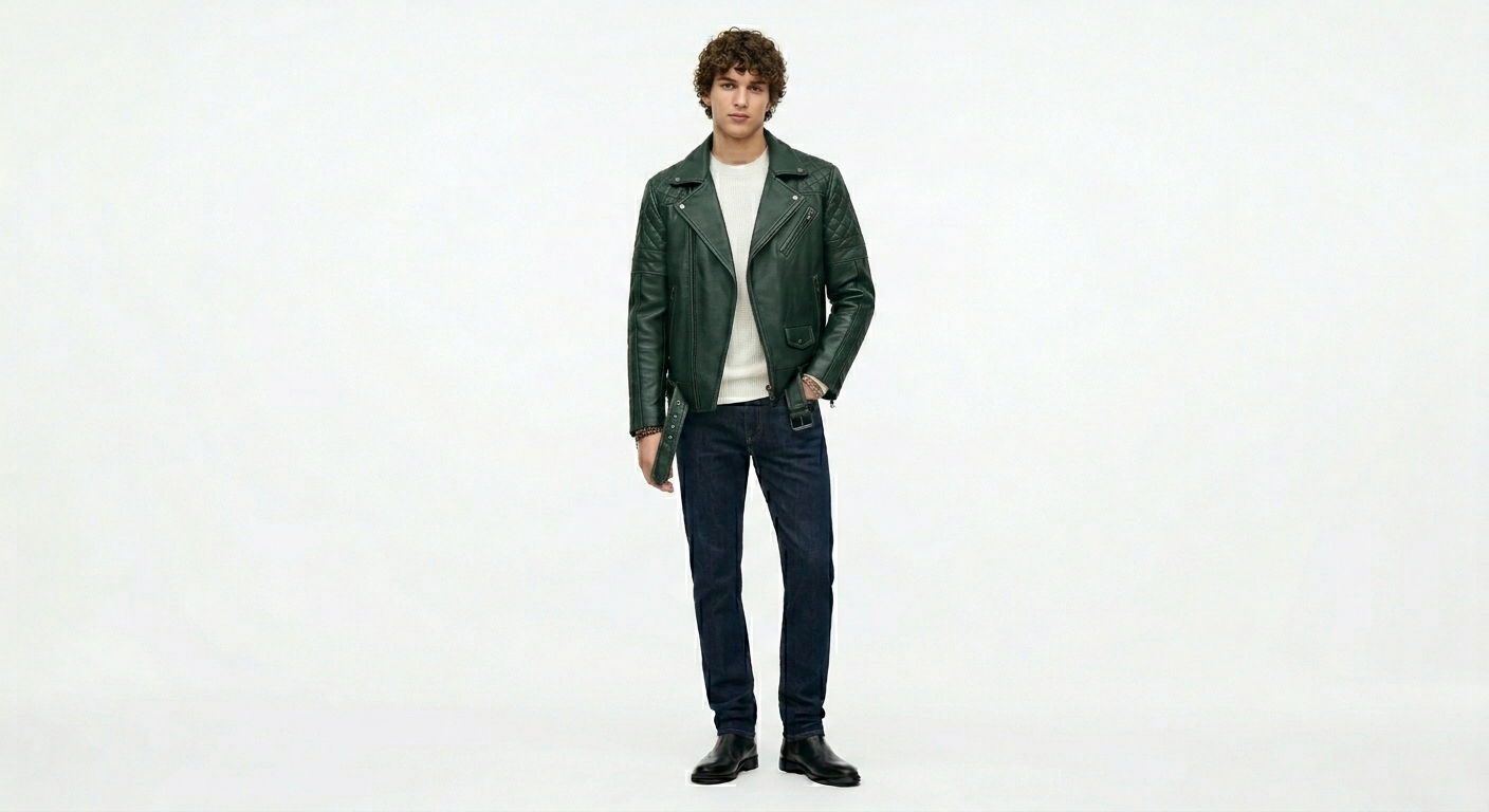 Men's Premium Dark Green Quilted Leather Biker Jacket | Forest Green Moto Jacket