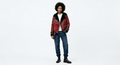 Peltura Women's Premium Red Patchwork Aviator Jacket | Mixed-Media Faux Leather & Shearling Moto Coat